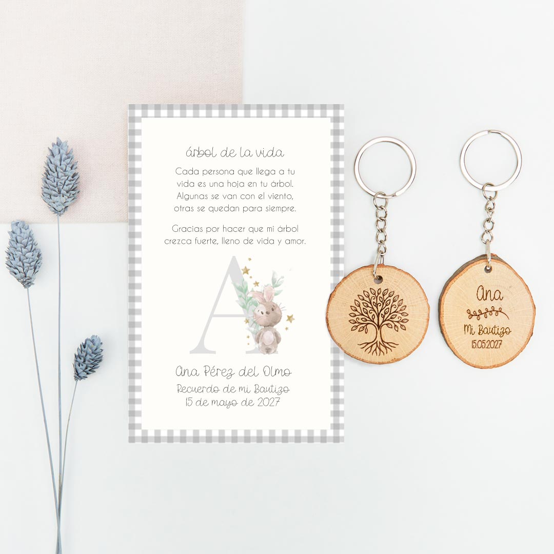 Llavero Árbol de la Vida con Tarjeta para Invitados de Bautizo