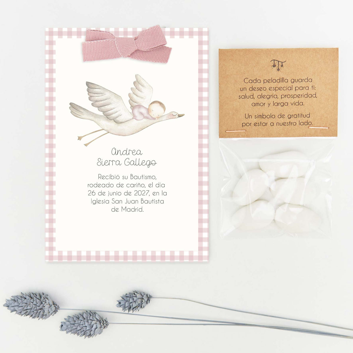 Recordatorio con Peladillas para Invitados de Bautizo