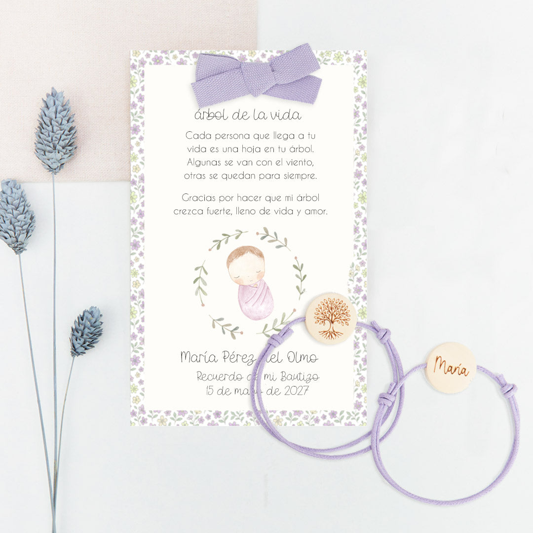 Pulsera Árbol de la Vida con Tarjeta para Invitados de Bautizo