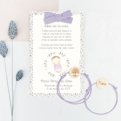 Pulsera Árbol de la Vida con Tarjeta para Invitados de Bautizo