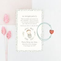 Pulsera Corazón con Tarjeta para Invitados de Bautizo
