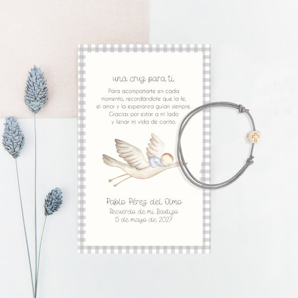 Pulsera Cruz con Tarjeta para Invitados de Bautizo