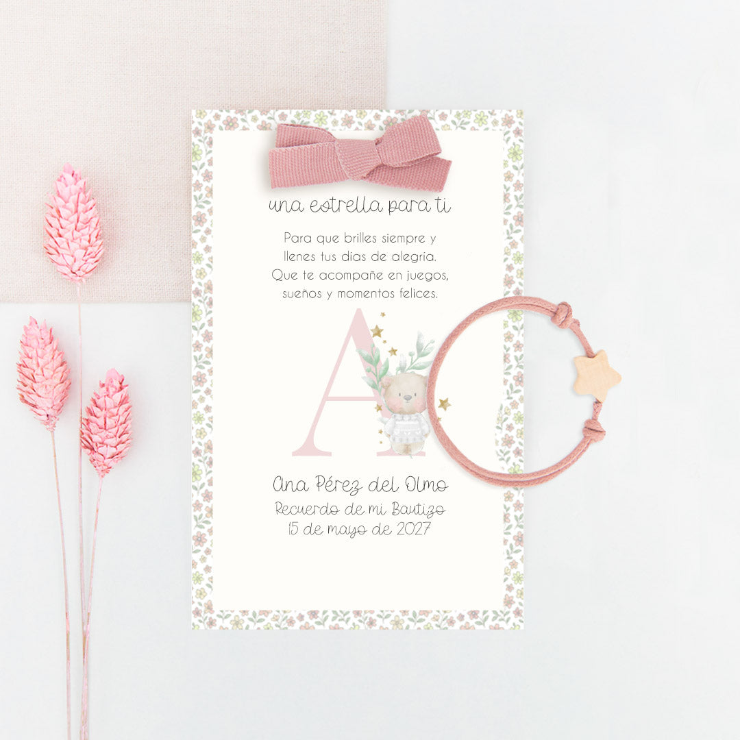 Pulsera Estrella para Niños con Tarjeta para Invitados de Bautizo