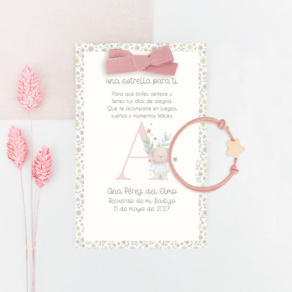 Pulsera Estrella para Niños con Tarjeta para Invitados de Bautizo
