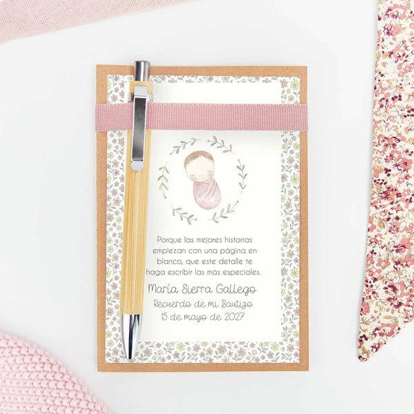 Libreta Kraft con Bolígrafo para Invitados de Bautizo