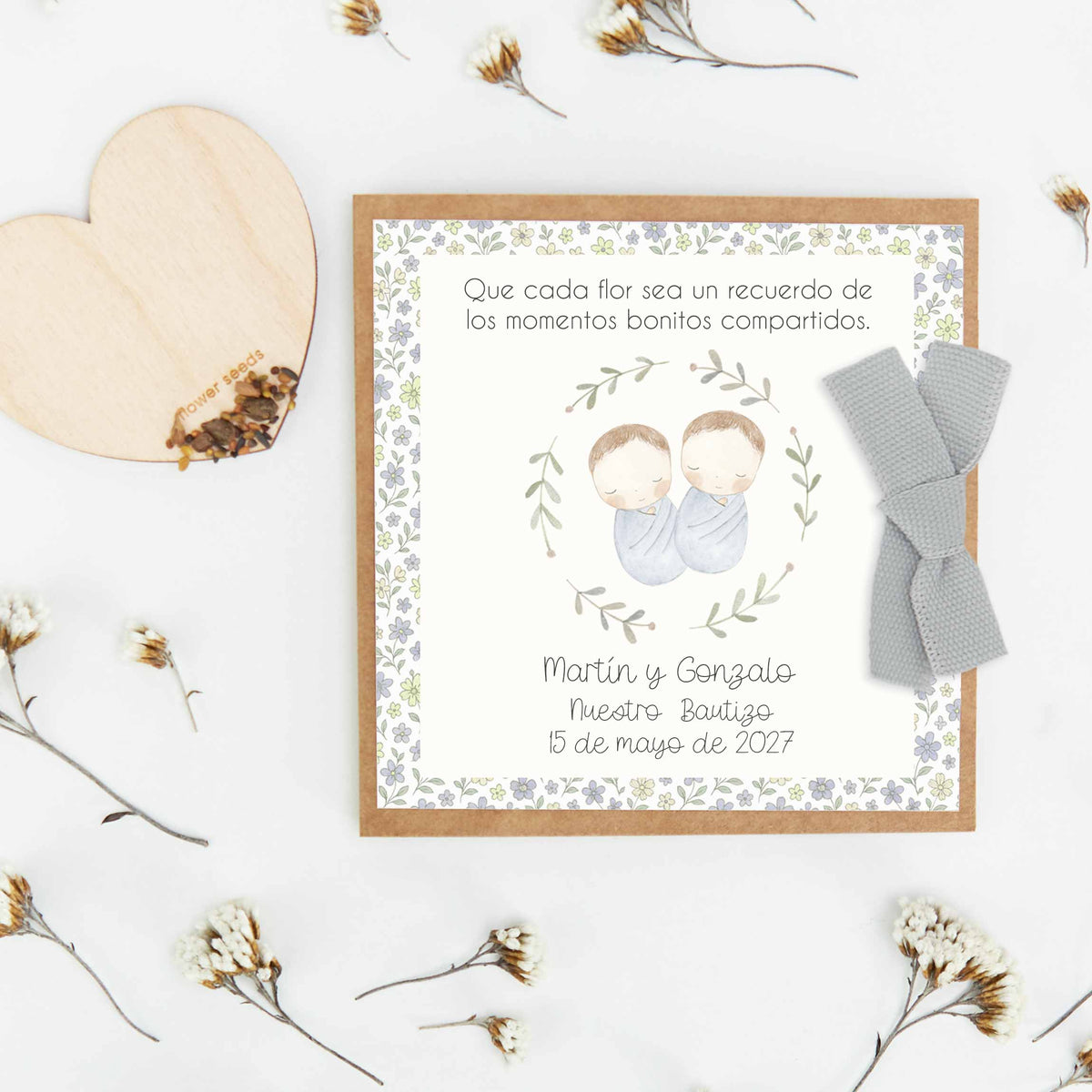 Corazón de Semillas para Invitados de Bautizo