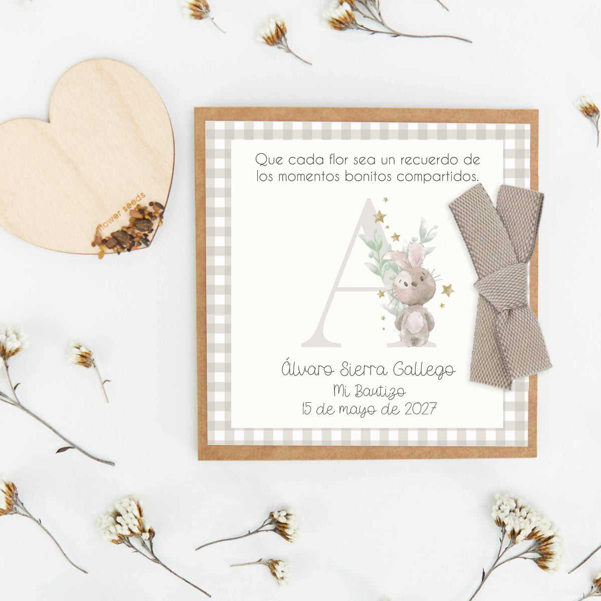 Corazón de Semillas para Invitados de Bautizo