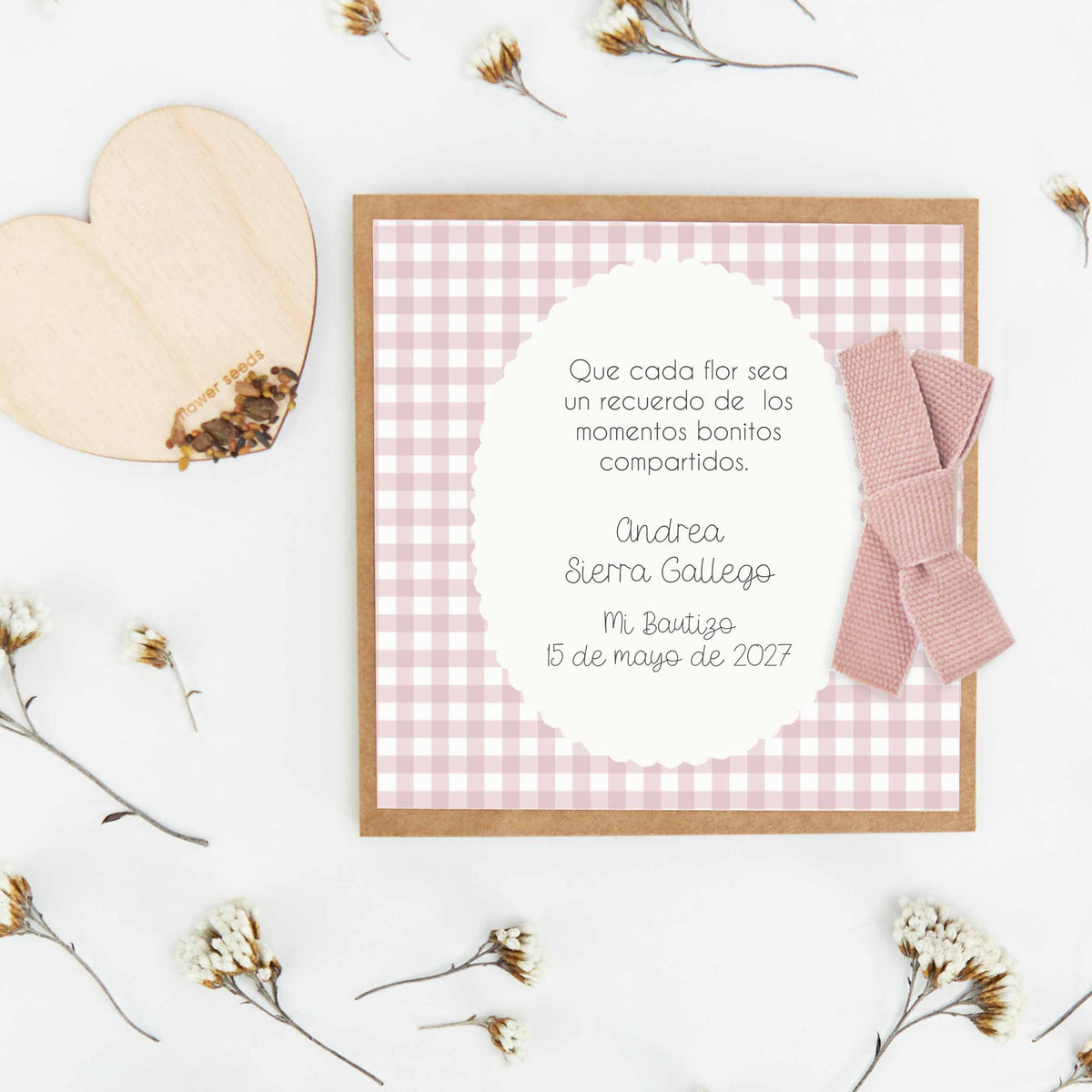 Corazón de Semillas para Invitados de Bautizo