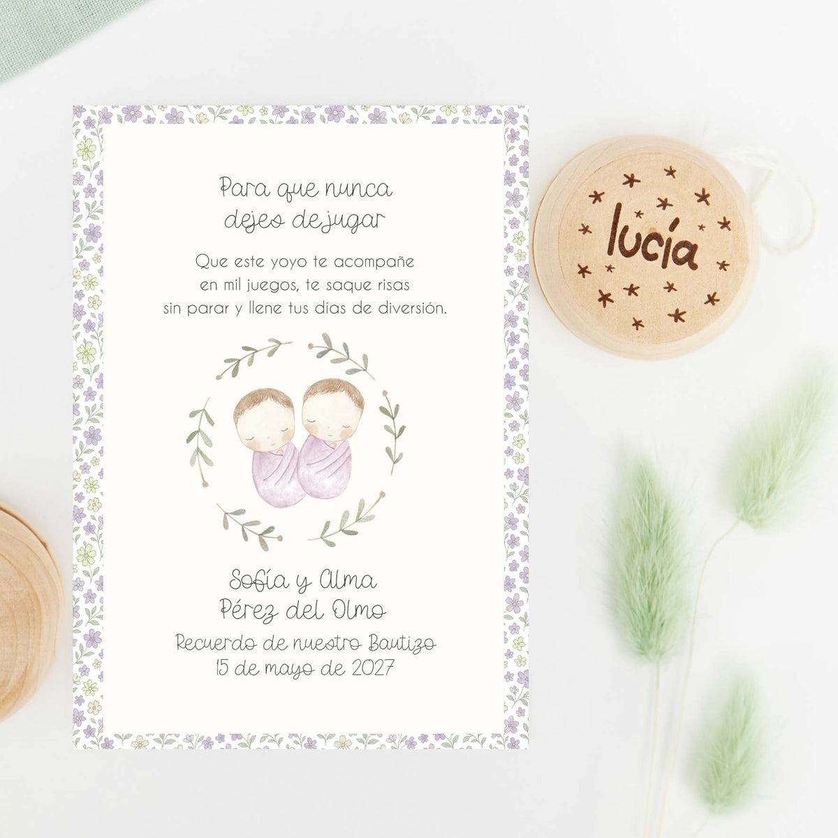 Yoyó de Madera Personalizado con el Nombre de Cada Niño – Detalle de Bautizo