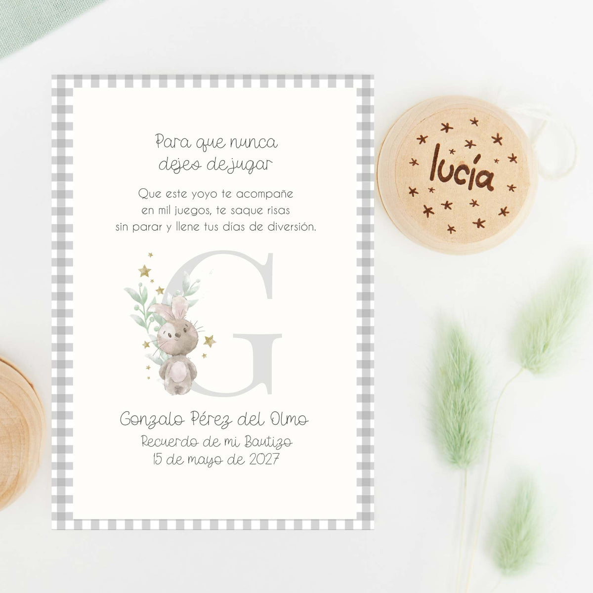 Yoyó de Madera Personalizado con el Nombre de Cada Niño – Detalle de Bautizo