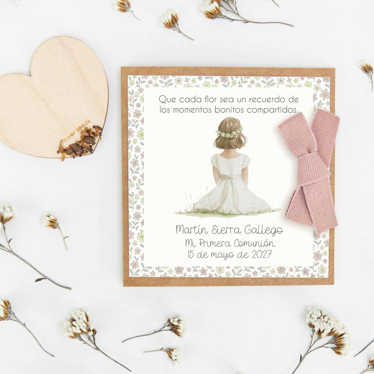 Corazón de Semillas para Invitados de Comunión