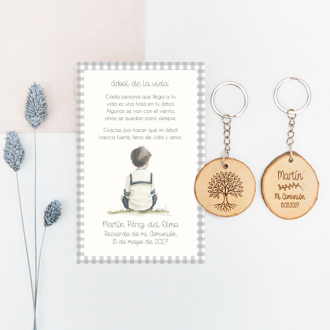 Llavero Árbol de la Vida con Tarjeta para Invitados de Comunión