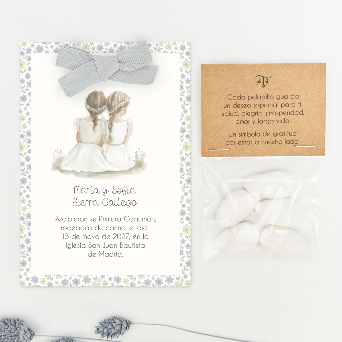 Recordatorio con Peladillas para Invitados de Comunión