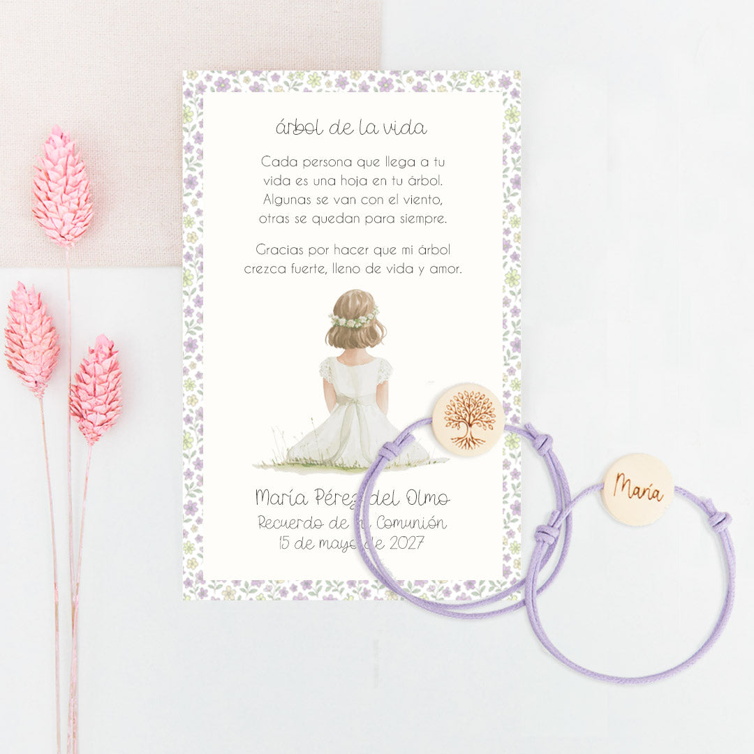 Pulsera Árbol de la Vida con Tarjeta para Invitados de Comunión