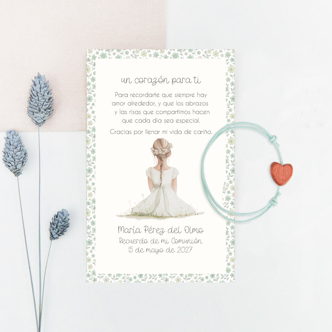 Pulsera Corazón con Tarjeta para Invitados de Comunión