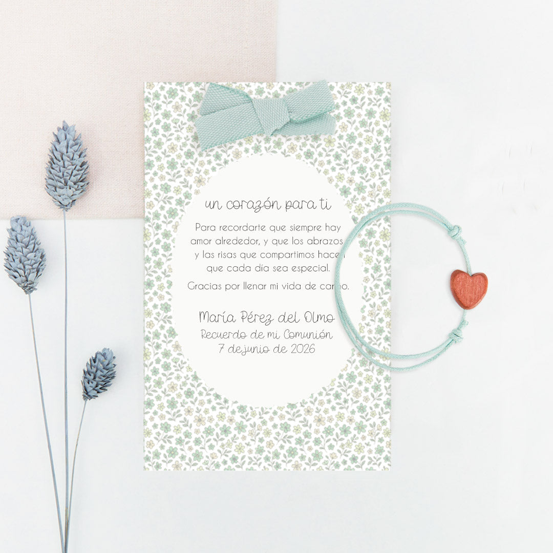 Pulsera Corazón con Tarjeta para Invitados de Comunión