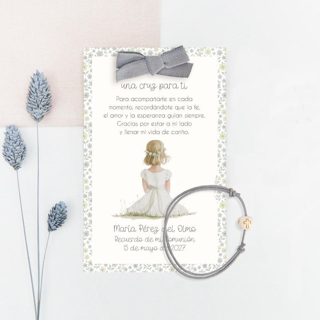 Pulsera Cruz con Tarjeta para Invitados de Comunión