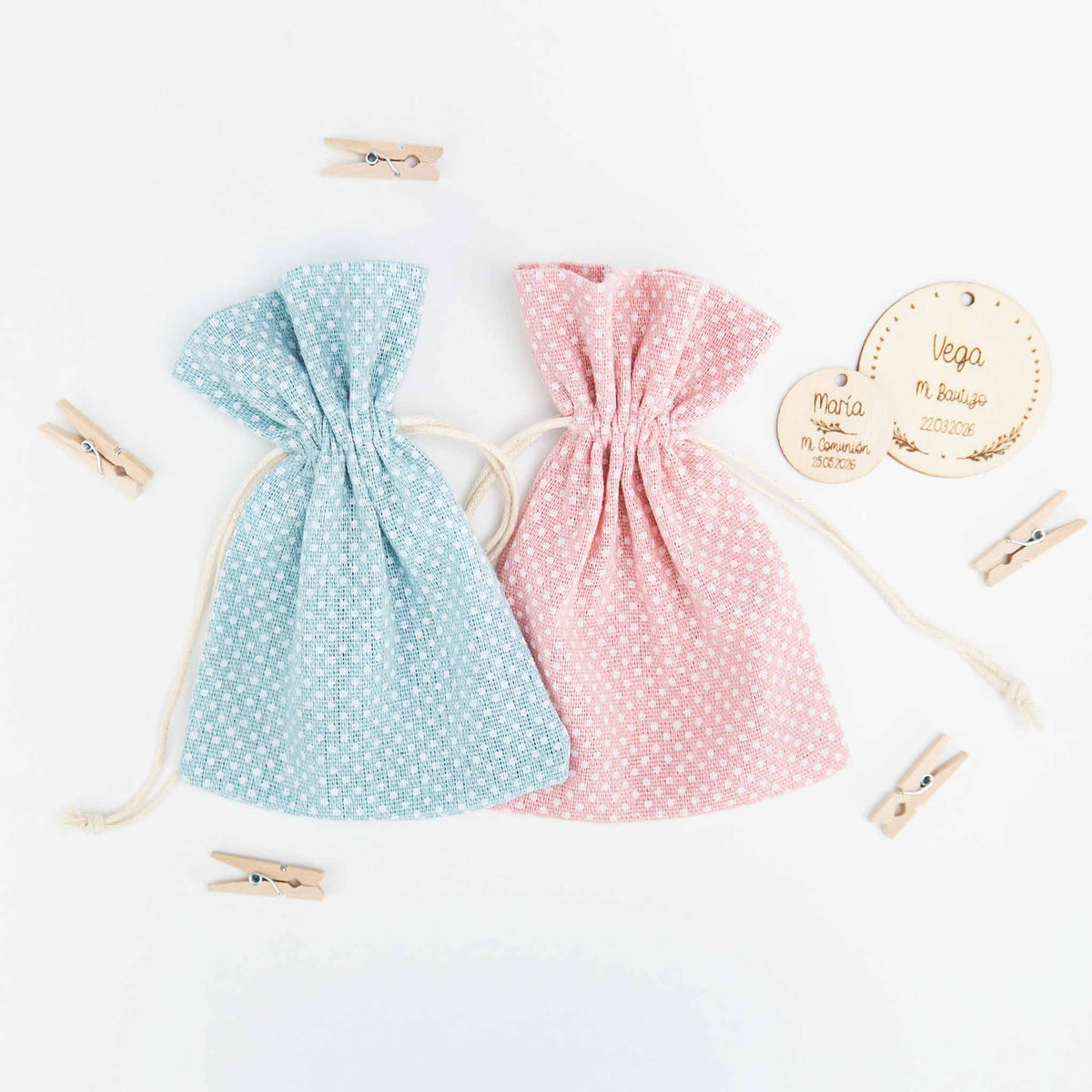 saquitos de topos en color rosa o azul