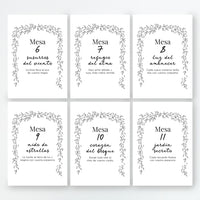 Meseros de la colección Bosque Secreto para Boda. Mesas de la seis a la doce. 