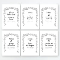 Meseros de la colección Bosque Secreto para Boda. Mesas de la uno a la seis. 