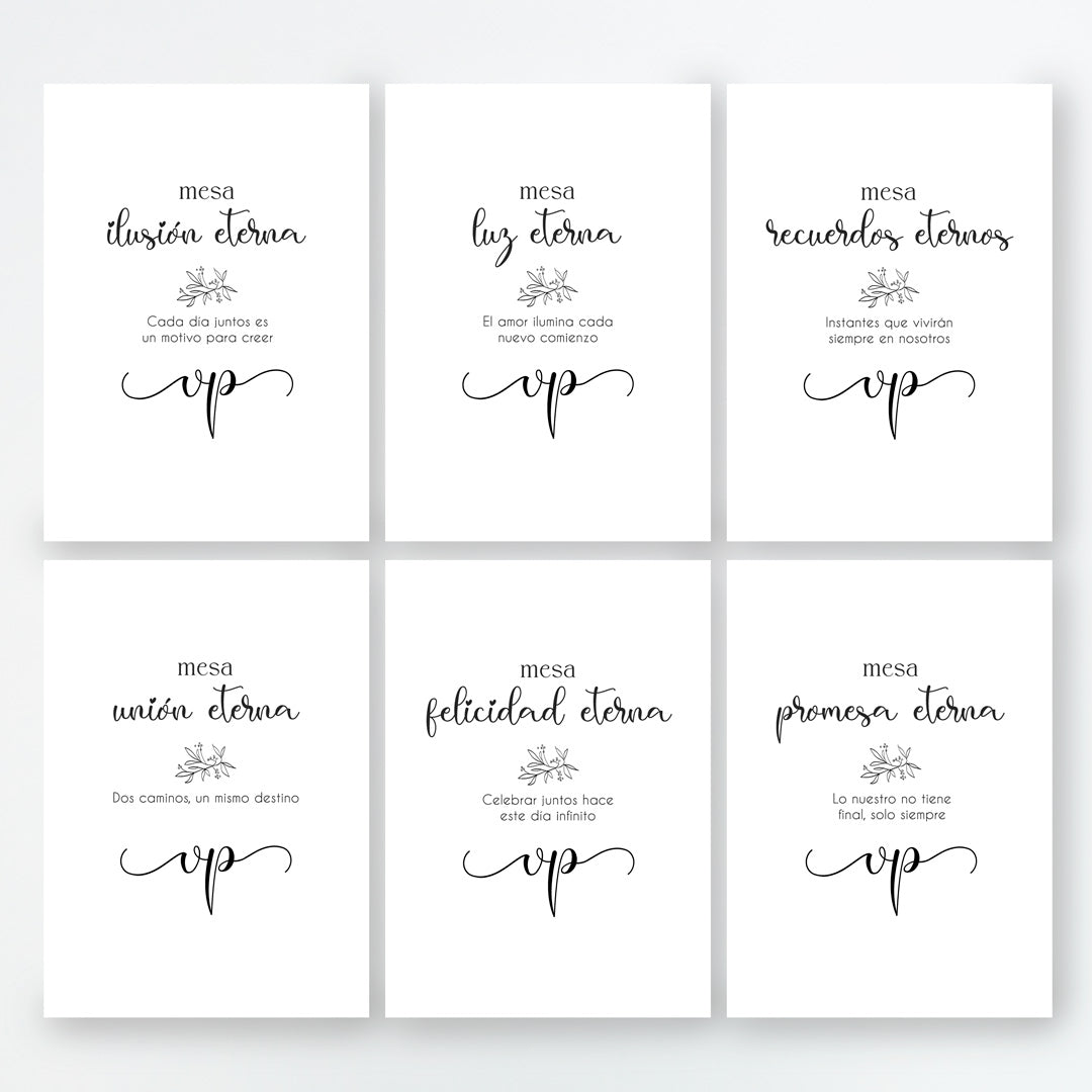 Meseros de la colección Eterna para Boda. Mesas de la siete a la doce. 