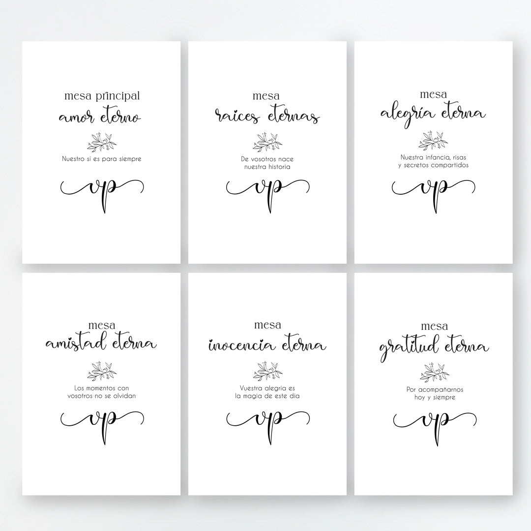 Meseros de la colección Eterna para Boda. Mesas de la uno a la seis.