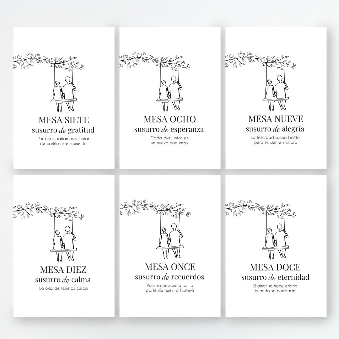 Meseros de la colección Susurros para Boda. Mesa de la siete a la doce. 