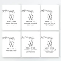 Meseros de la colección Susurros para Boda. Mesa de la siete a la doce. 