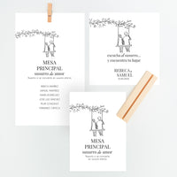 Conjunto de Mesero y Seating Plan para Boda de la colección Susurros para Boda.