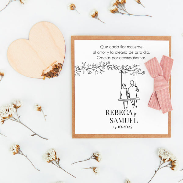 corazón de semillas como detalle de invitados de boda de la colección susurros