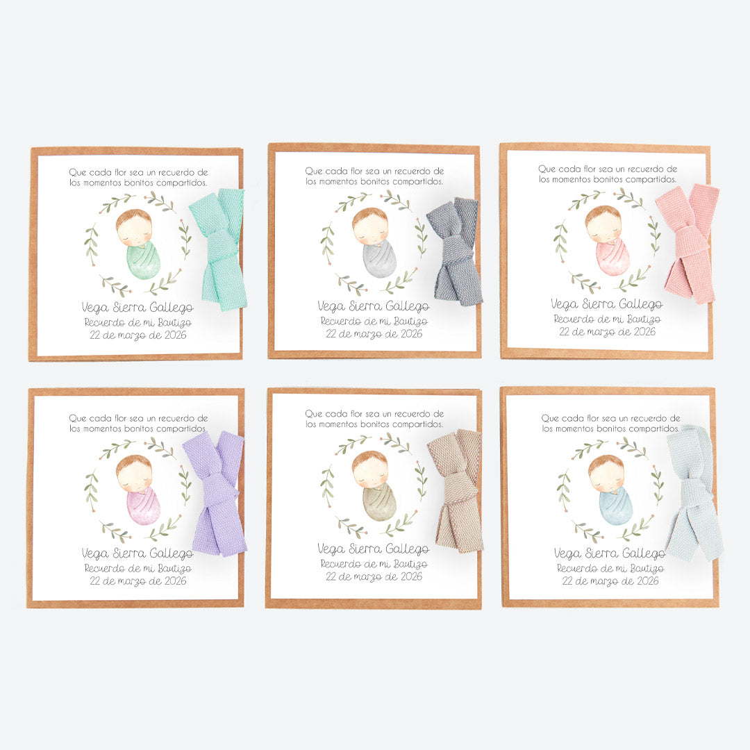 opciones para el corazón de semillas como detalle de invitados de bautizo de la colección rosquito bebé