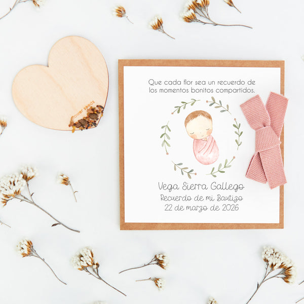 corazón de semillas como detalle de invitados de bautizo de la colección rosquito bebé