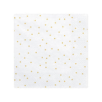 Servilletas de papel blancas con estampado de topos dorados. Pack de 20 unidades (33 × 33 cm).