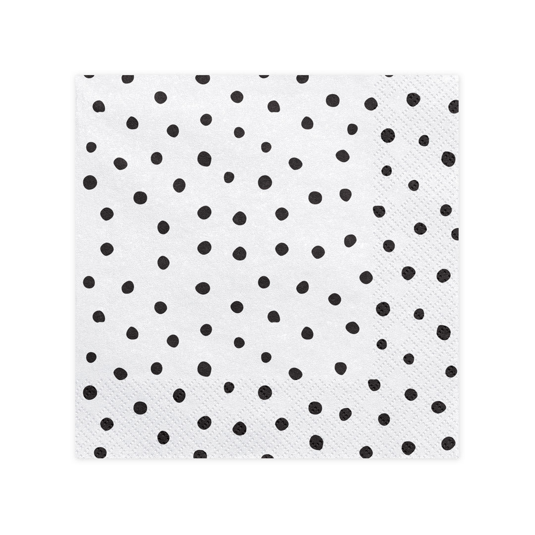 Servilleta blanca con topos negros de papel, 3 capas, pack de 20 unidades (33 × 33 cm).