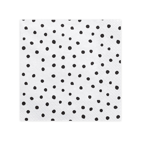 Servilleta blanca con topos negros de papel, 3 capas, pack de 20 unidades (33 × 33 cm).