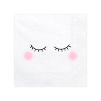 Detalle del diseño de carita en las servilletas de papel blancas. Pack de 20 unidades, 33 × 33 cm.