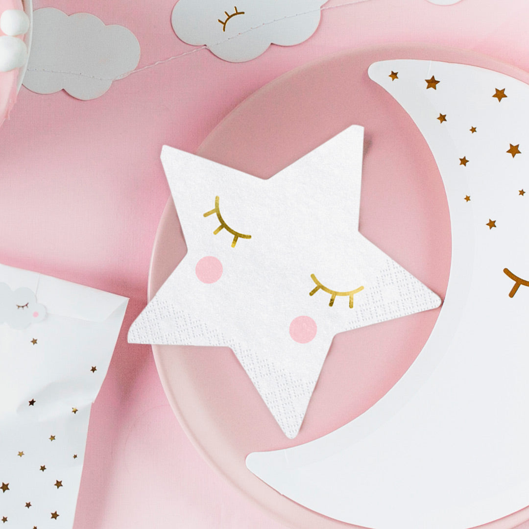 Servilletas de papel para fiestas con estampado de estrellas en tonos suaves. Pack de 20 unidades, 30 × 30 cm.