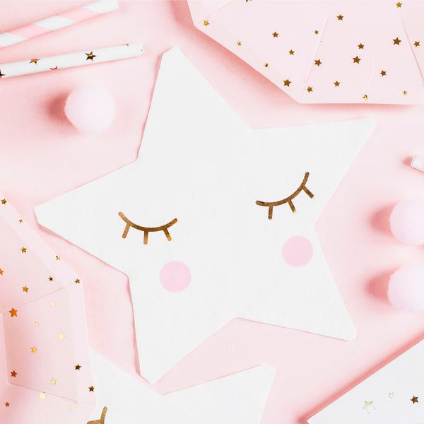 Servilletas de papel con estampado de estrellas en tonos suaves. Pack de 20 unidades, 30 × 30 cm.