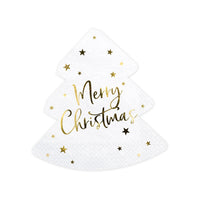 Detalle del texto Merry Christmas en servilleta dorada y blanca