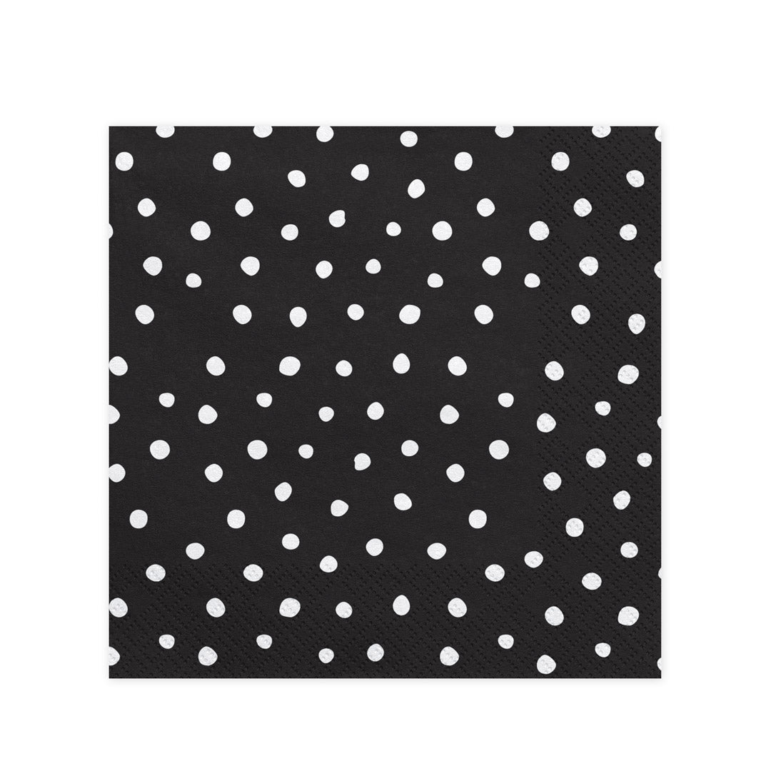 Servilleta negra con topos blancos de papel, 3 capas, pack de 20 unidades (33 × 33 cm).