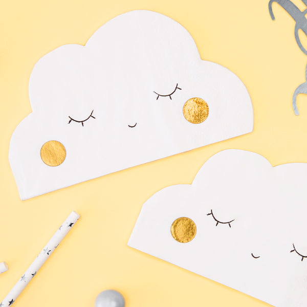 Servilletas de papel con forma de nube en color blanco. Pack de 20 unidades, 32 × 19 cm.