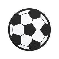 Detalle del diseño realista de balón de fútbol en negro y blanco de la servilleta de papel