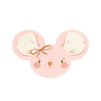 Detalle del diseño de las servilletas Ratoncita en papel rosa con estampado oro rosa. Pack de 20 uds.
