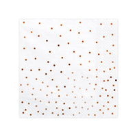 Detalles de servilletas de papel color oro rosa con estampado de topos. Pack de 20 unidades, tamaño 33 × 33 cm.