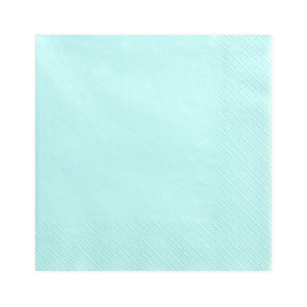 Detalle de servilletas de papel color turquesa pálido de 3 capas. Pack de 20 unidades, tamaño 33 × 33 cm.