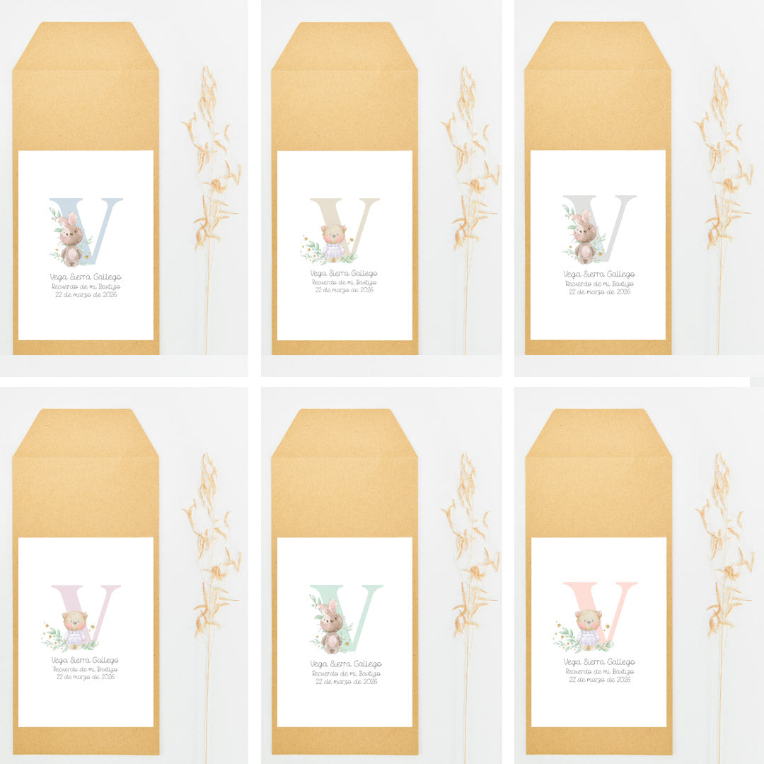 opciones de colores para el sobre como envoltorio de detalles de bautizo inicial