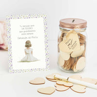 Tarro de Firmas para Comunión con Corazón Grabado y Tarjeta Personalizada