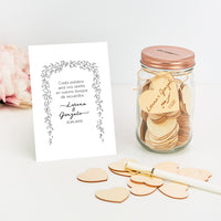 Tarro de Firmas para Boda con Corazón Grabado y Tarjeta Personalizada
