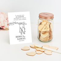 Tarro de Firmas para Boda con Corazón Grabado y Tarjeta Personalizada