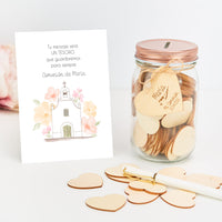 Tarro de Firmas para Comunión con Corazón Grabado y Tarjeta Personalizada